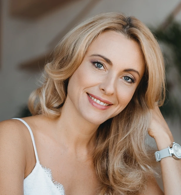 beautiful blonde woman with nice eyes and smooth skin