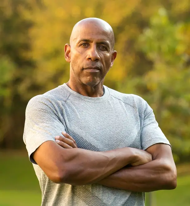 Healthy middle aged man after peptide therapy